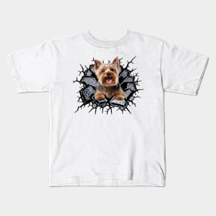 Funny Yorkshire Terrier Wall Crack Dog Lover Kids T-Shirt